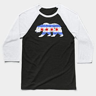 Chicago City Flag Distressed Bear Baseball T-Shirt